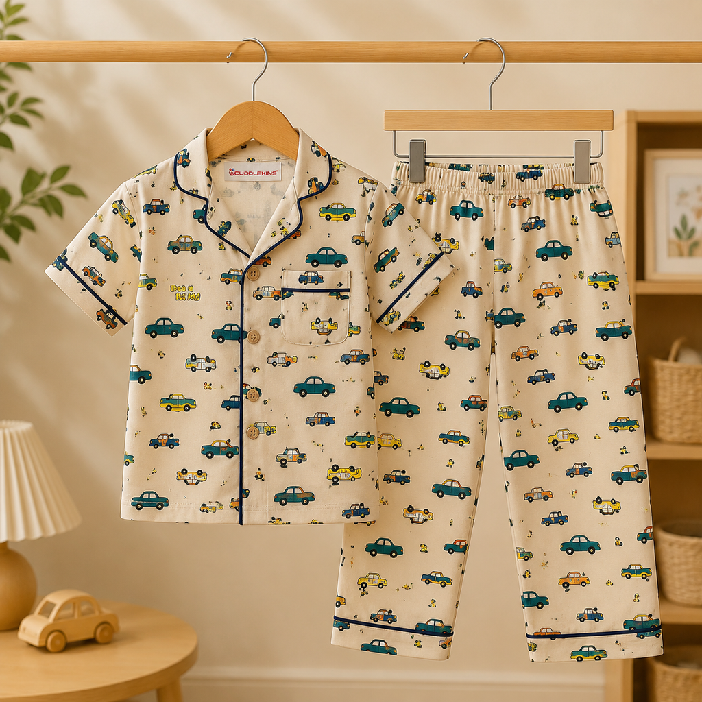 Little Cars Printed Cotton Night Suit Co-ord Set