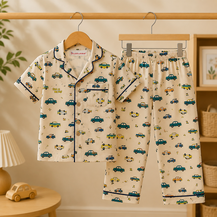 Little Cars Printed Cotton Night Suit Co-ord Set