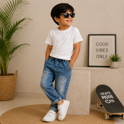 Kids Light Wash Denim Joggers