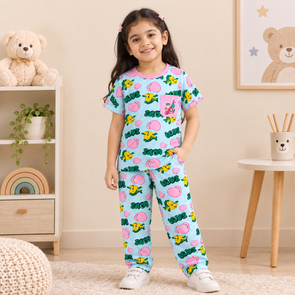 Kids Printed Co-ord Set – Sky Blue