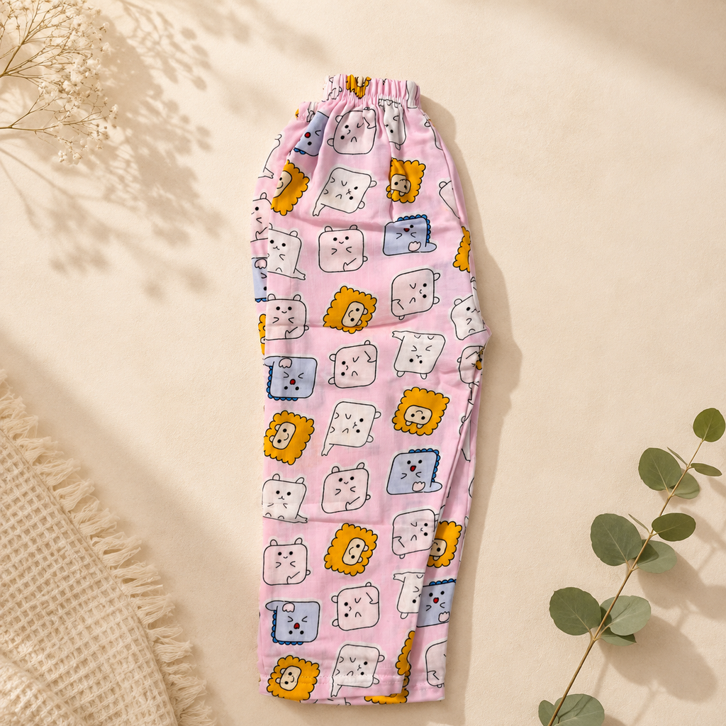 Cute Cartoon Print Pink Night Suit