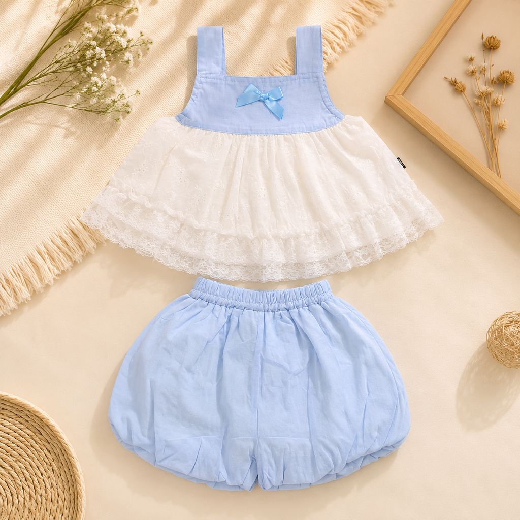 Bow Embroidered Top with Bloomer Set