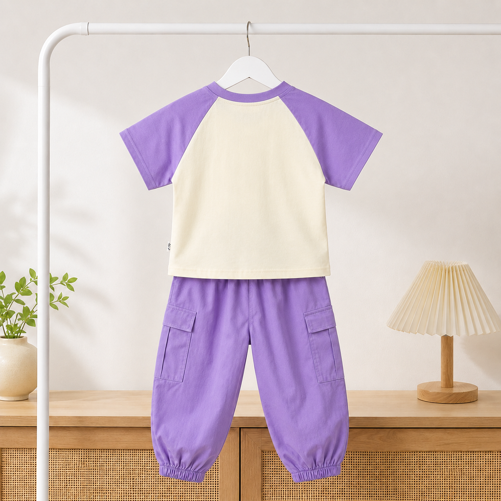 Girls Cotton “Semi Nice” Printed Co-ord Set with Cargo Jogger Pant