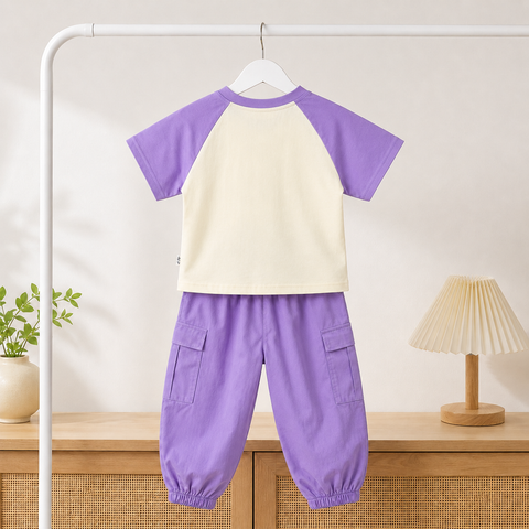 Girls Cotton “Semi Nice” Printed Co-ord Set with Cargo Jogger Pant