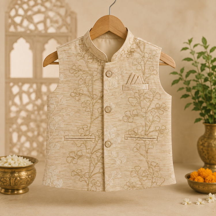 Boys Embroidered Kurta Jacket Set