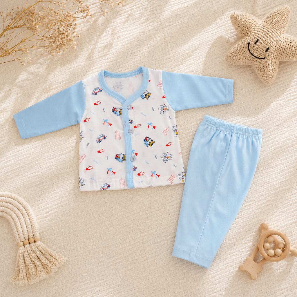 Baby Blue Muslin Newborn Clothing Set (2 Pair set)