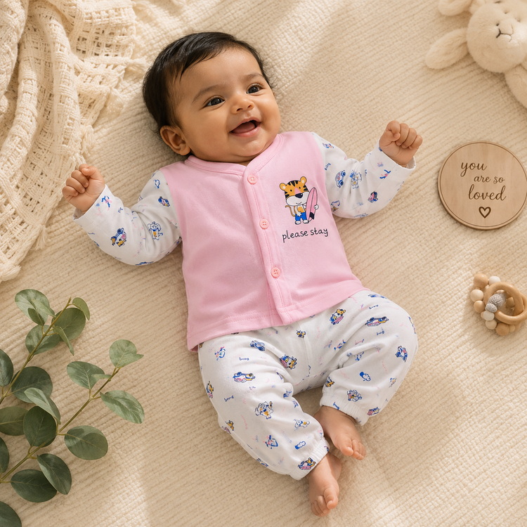 Baby Pink Cotton Newborn Clothing Set (2 Pair set)