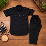 Boys Black Cotton Kurta Set