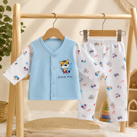 Baby Blue Muslin Newborn Clothing Set (2 Pair set)