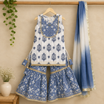 Girls Blue Floral Sharara Set with Ombre Dupatta