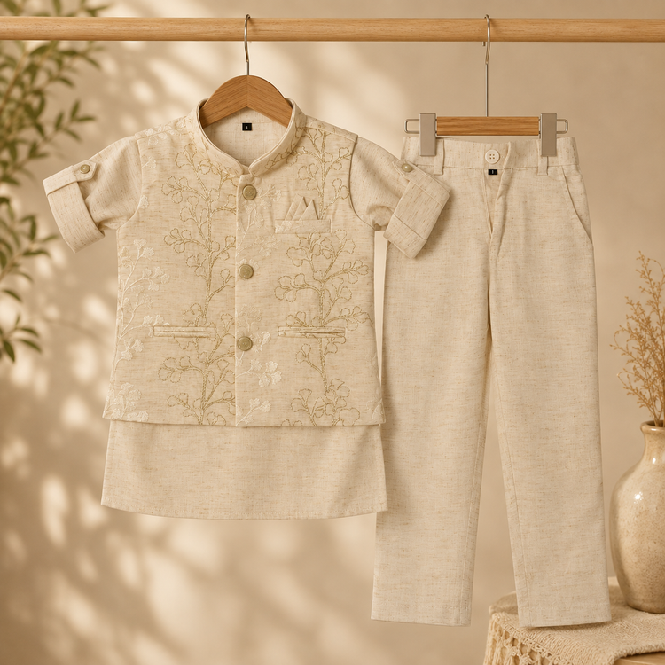 Boys Embroidered Kurta Jacket Set